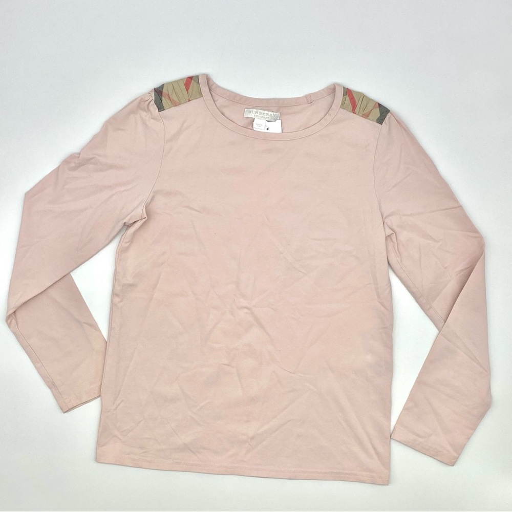 BURBERRY GIRLS PINK NOVA CHECK LONG SLEEVE COTTON BLOUSE SHIRT KIDS SIZE 12Y
